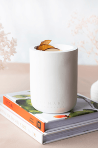 peach candle, wood wick, gift ideas, concrete candles, house warming gift, luxury candles, pretty candles, white candle, home decor, vegan candles, coconut wax candle, wood wick candle, candles