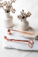 Load image into Gallery viewer, Champagne Rose Gold coloured wick trimmer and candle snuffer for candle care.
