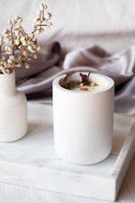 Load image into Gallery viewer, Japanese Honeysuckle candle, wood wick, gift ideas, concrete candles, house warming gift, luxury candles, pretty candles, wood wick candle, candles, white concrete candle
